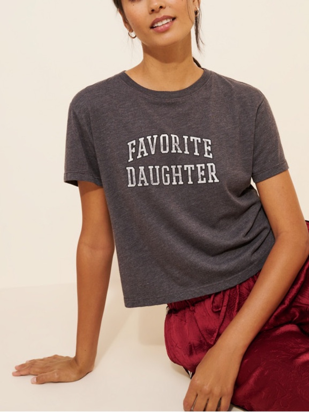 Favorite Daughter Cropped Collegiate Tee Gray Black T-Shirt Charcoal Size S